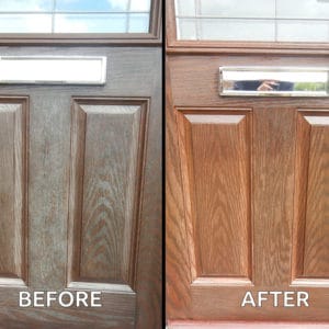 Before and after using Polytrol on a composite door