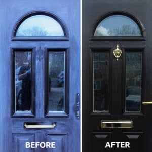 Before and after Polytrol used on a composite door