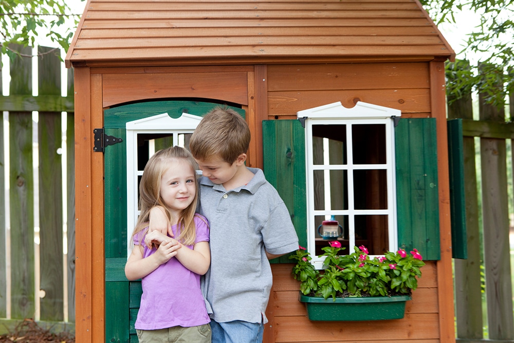 Natural wood playhouse