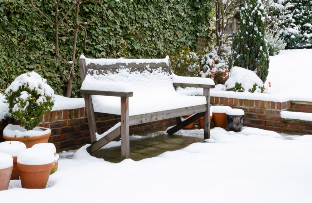 Garden bench in the snow