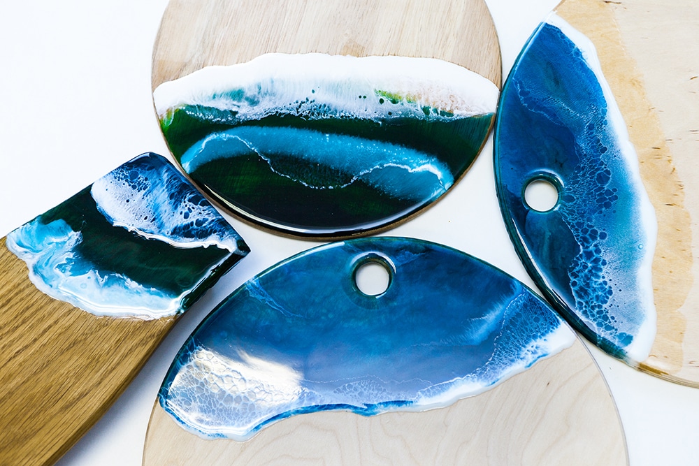 Resin poured on chopping boards