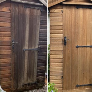 Cedar shed restored with Owatrol by Karen Park - before and after