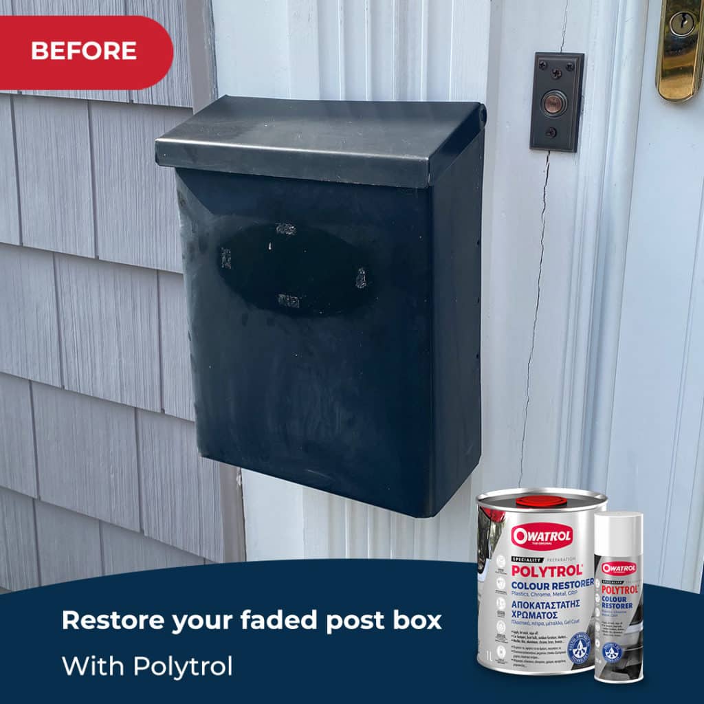 Faded metal post box before Polytrol