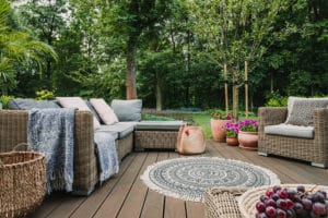 Garden deck with rug