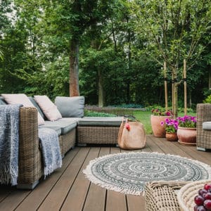 Garden deck with rug
