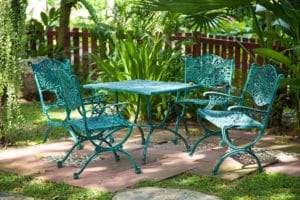 Metal table and chairs in a garden