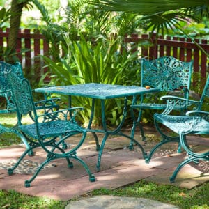 Metal table and chairs in a garden