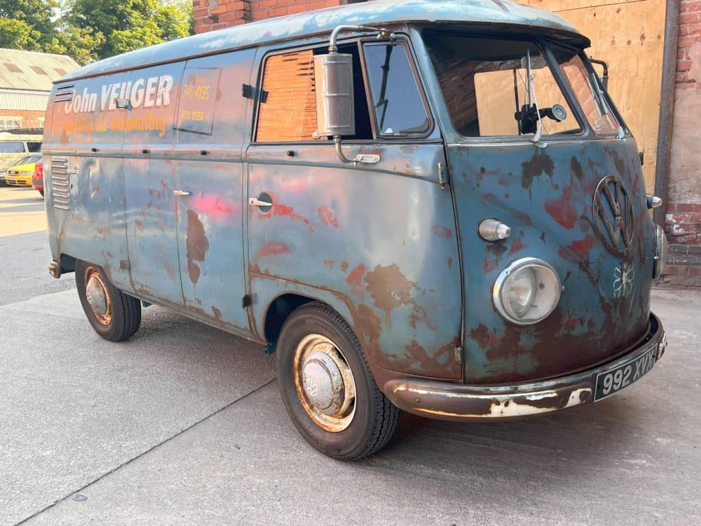 Front and side view of Ewan McGregor’s VW panel van by Garage 87