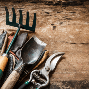 garden tools on table