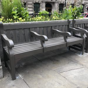 Westminster 1.95m seats installed outside London Bank, The Royal Exchange. Finished with Aquadecks in Graphite Grey